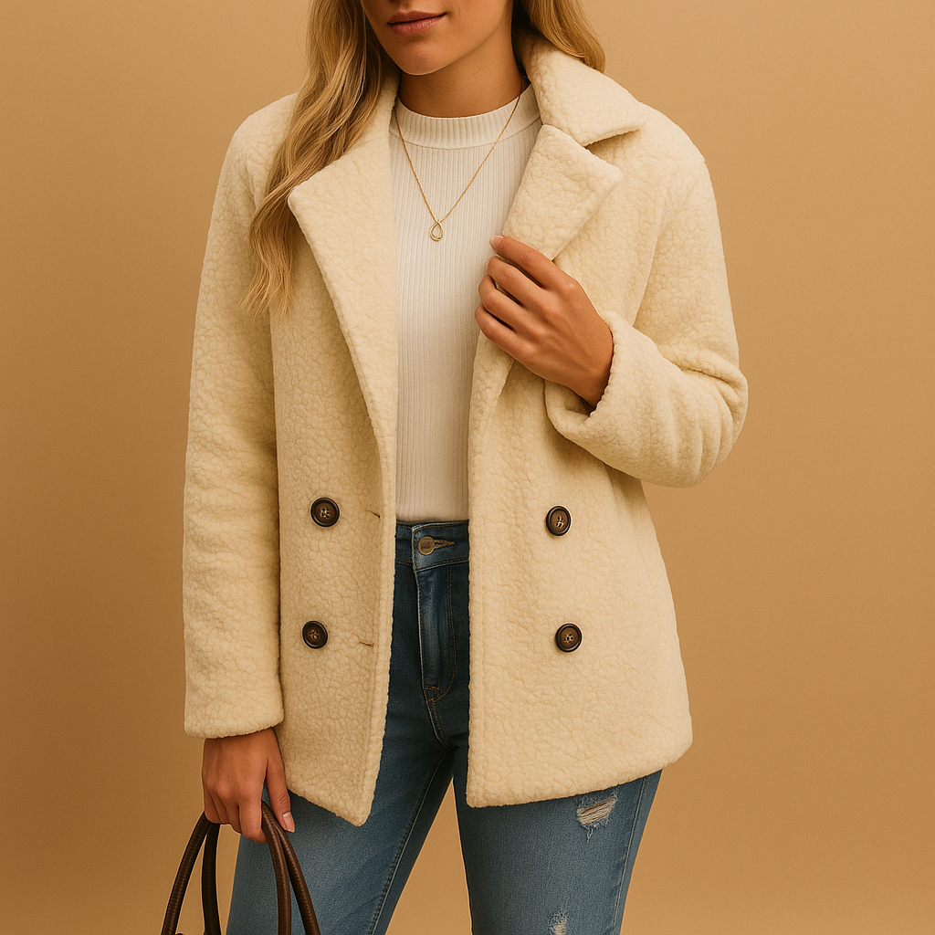 Women’s Short Teddy Coat – Button-Front Winter Layer