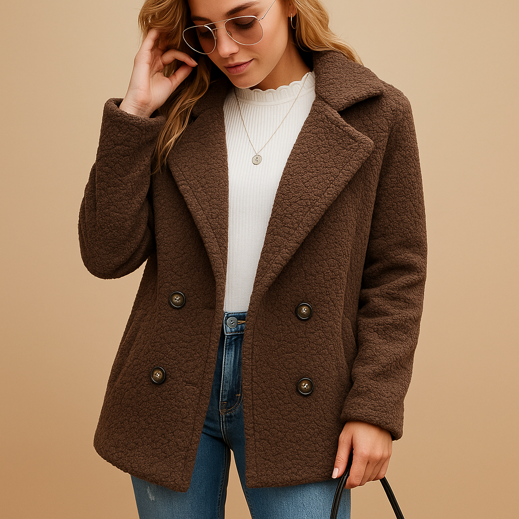 Women’s Short Teddy Coat – Button-Front Winter Layer