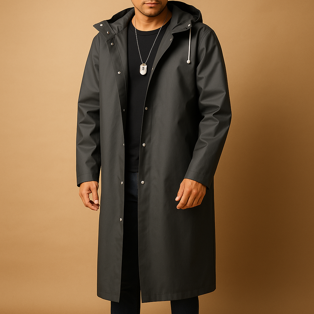 Men’s Long Hooded Raincoat – Everyday Outer Layer for Cooler Conditions