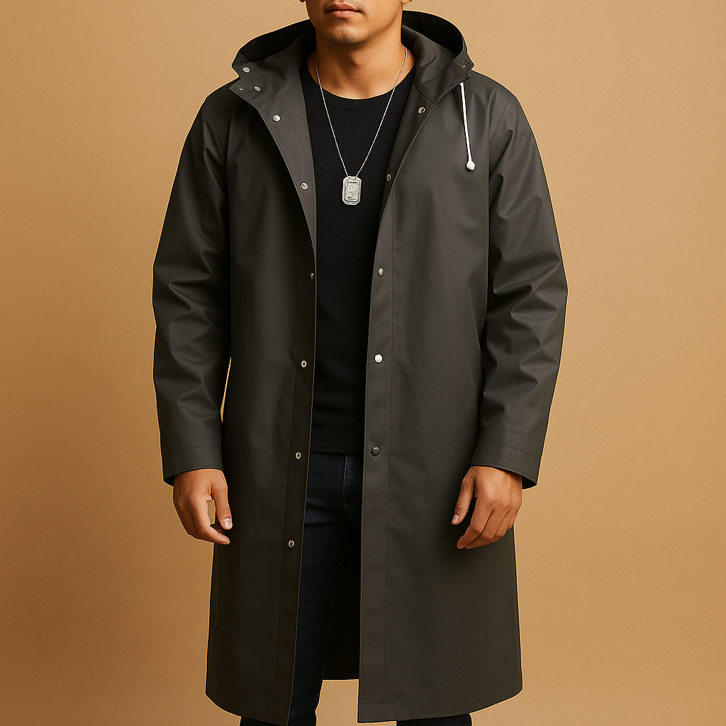 Men’s Long Hooded Raincoat – Everyday Outer Layer for Cooler Conditions