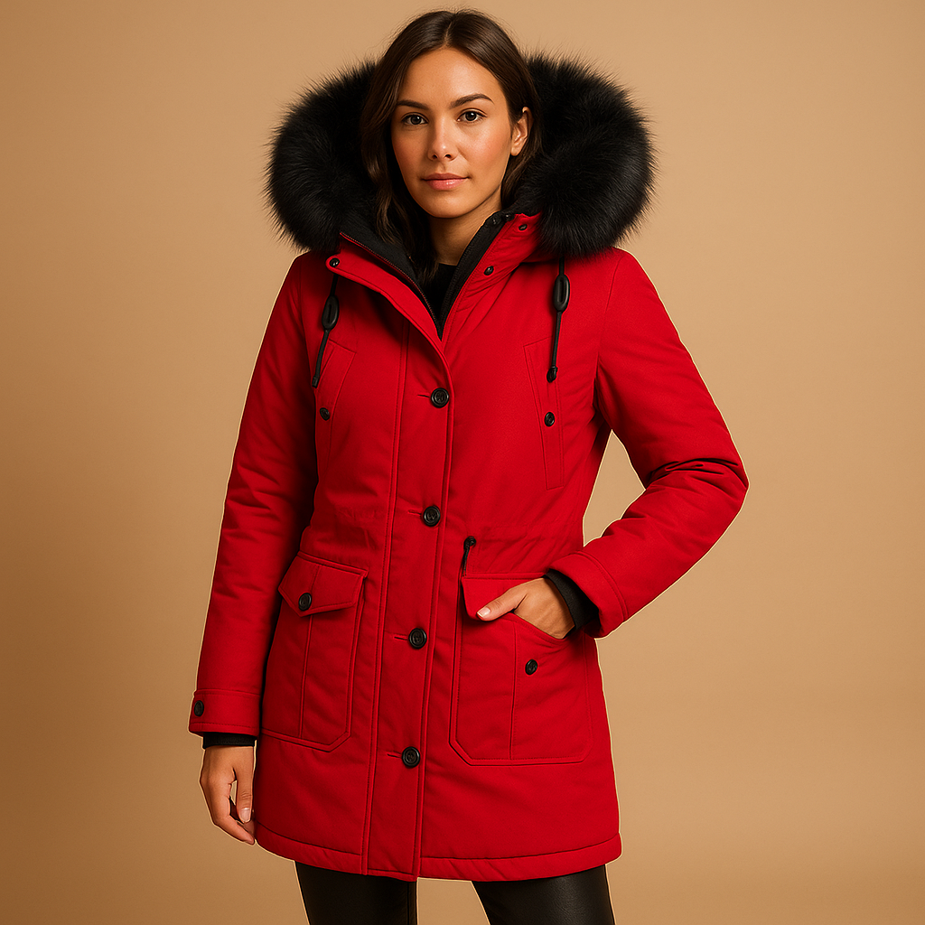 Women’s Long Water-Resistant Winter Coat – Faux Fur Hood & Padded Design
