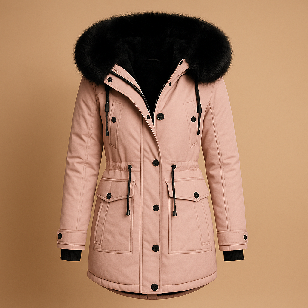 Women’s Long Water-Resistant Winter Coat – Faux Fur Hood & Padded Design