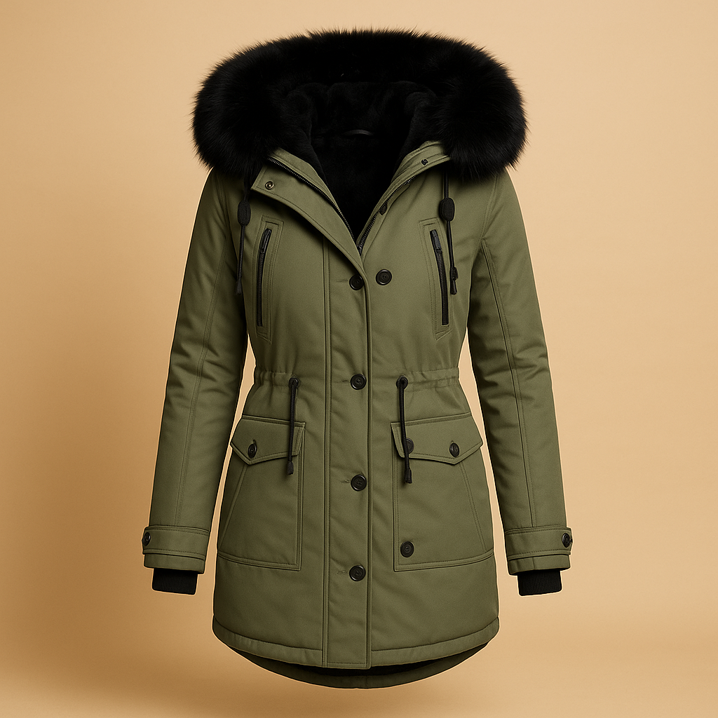 Women’s Long Water-Resistant Winter Coat – Faux Fur Hood & Padded Design