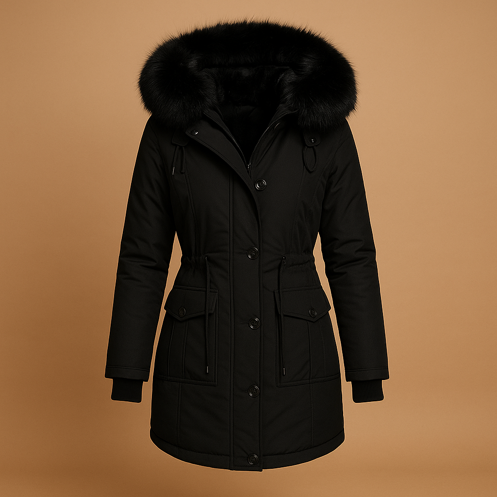 Women’s Long Water-Resistant Winter Coat – Faux Fur Hood & Padded Design