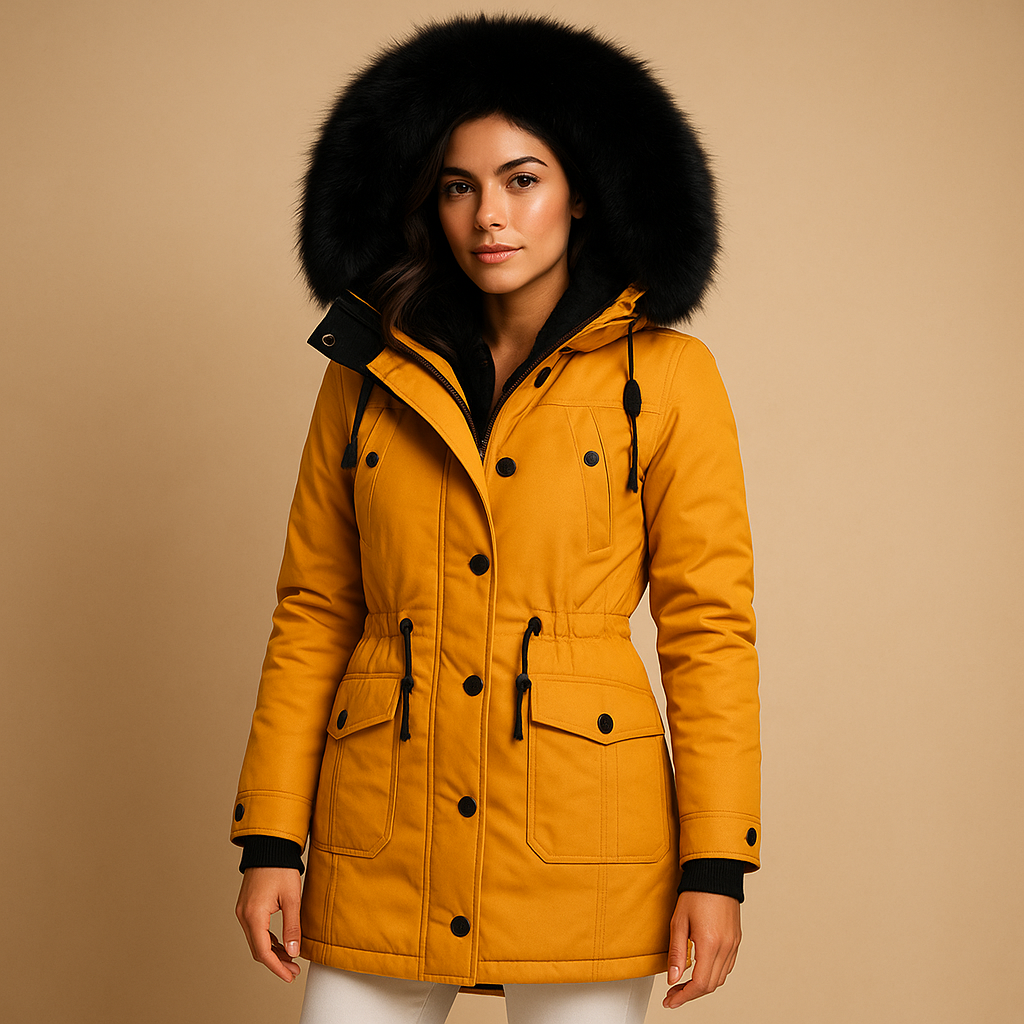 Women’s Long Water-Resistant Winter Coat – Faux Fur Hood & Padded Design