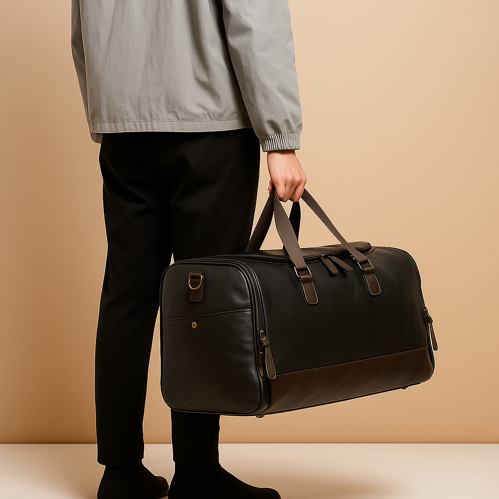 Men’s Leather Travel Duffle Bag with Compartments – Organized Everyday Carry