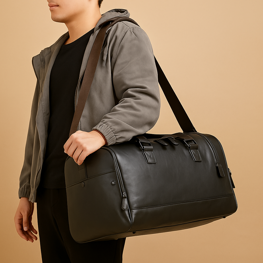 Men’s Leather Travel Duffle Bag with Compartments – Organized Everyday Carry