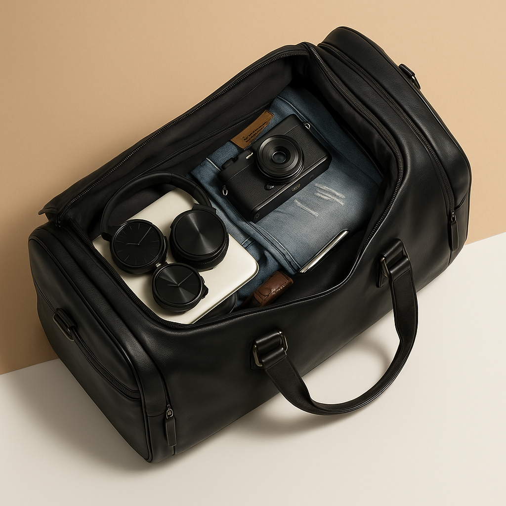Men’s Leather Travel Duffle Bag with Compartments – Organized Everyday Carry