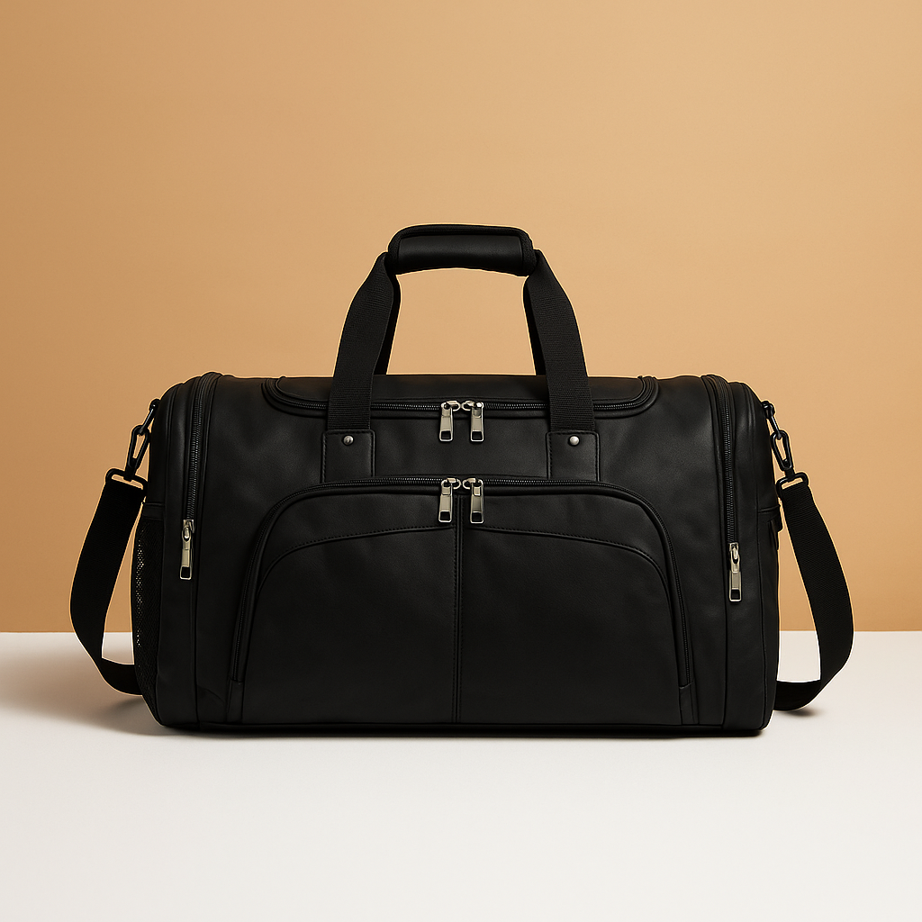 Men’s Leather Travel Duffle Bag with Shoe Compartment – Structured Carry-On