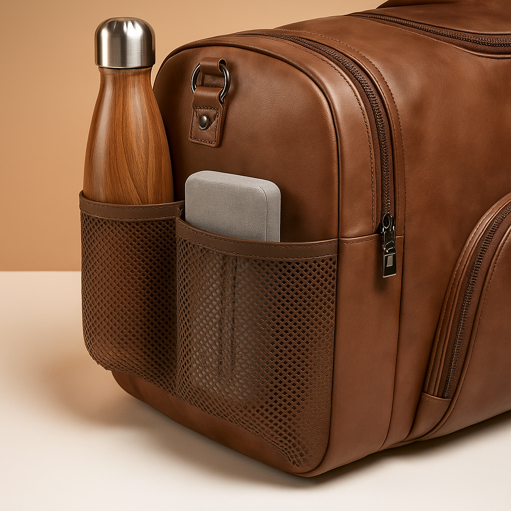 Men’s Leather Travel Duffle Bag with Shoe Compartment – Structured Carry-On