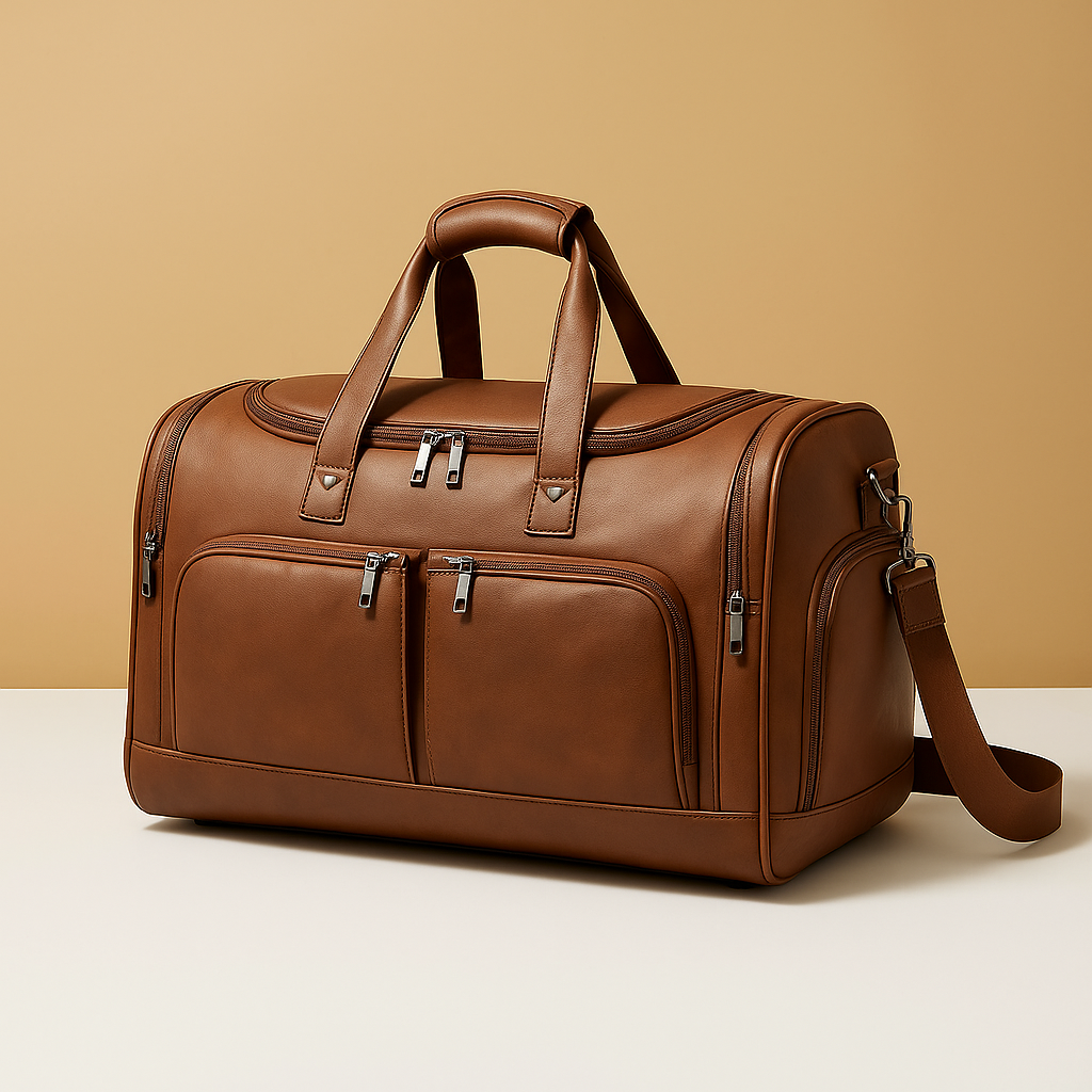 Men’s Leather Travel Duffle Bag with Shoe Compartment – Structured Carry-On