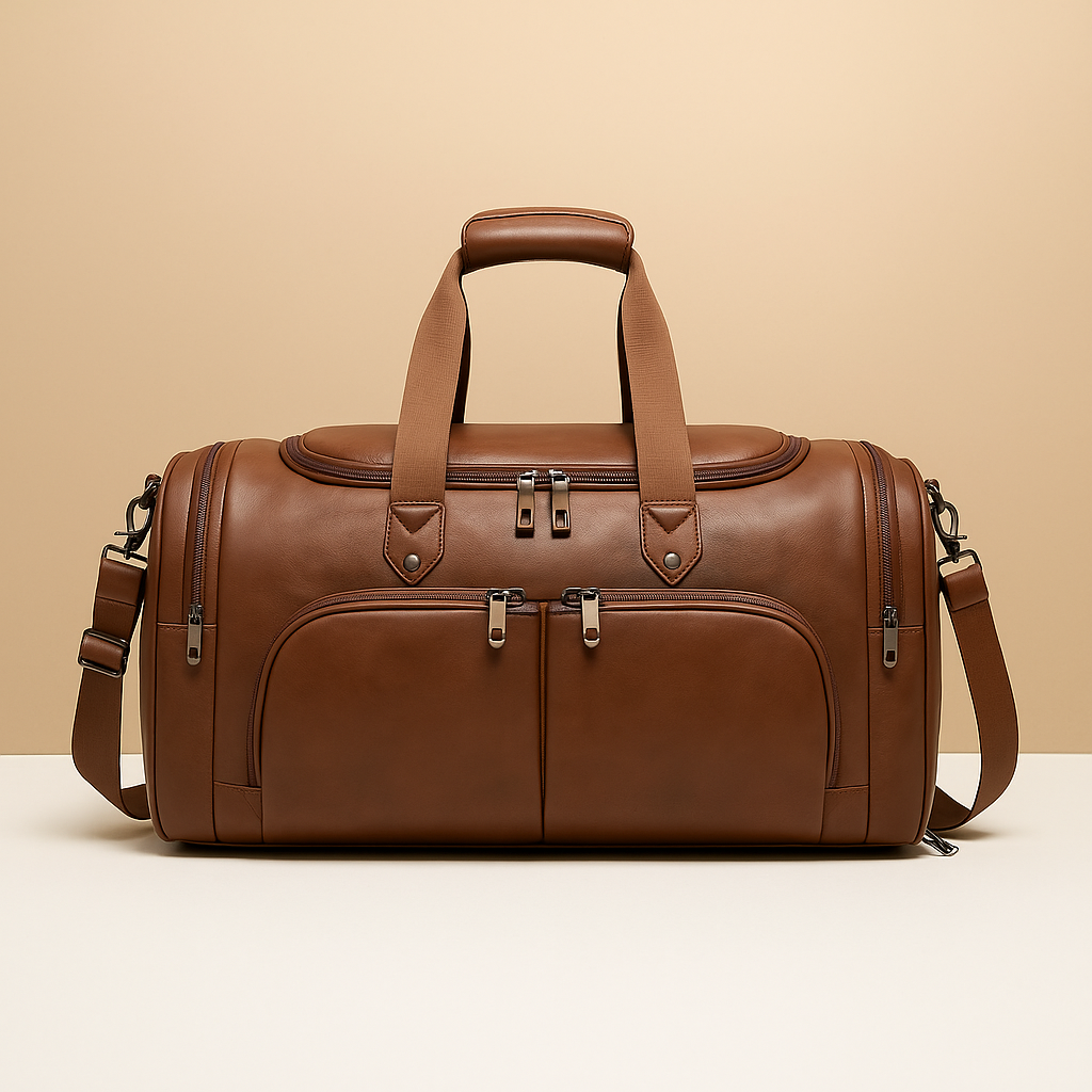 Men’s Leather Travel Duffle Bag with Shoe Compartment – Structured Carry-On