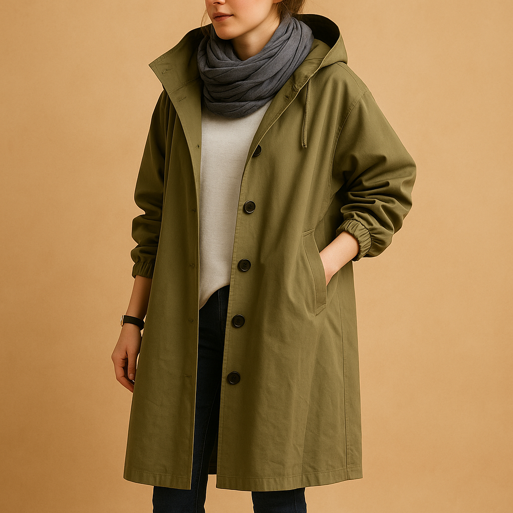 Women’s Long Waterproof Raincoat – Adjustable Fit for Everyday Wear