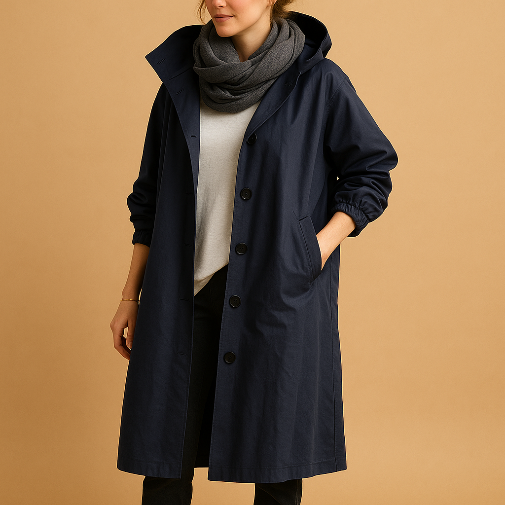 Women’s Long Waterproof Raincoat – Adjustable Fit for Everyday Wear