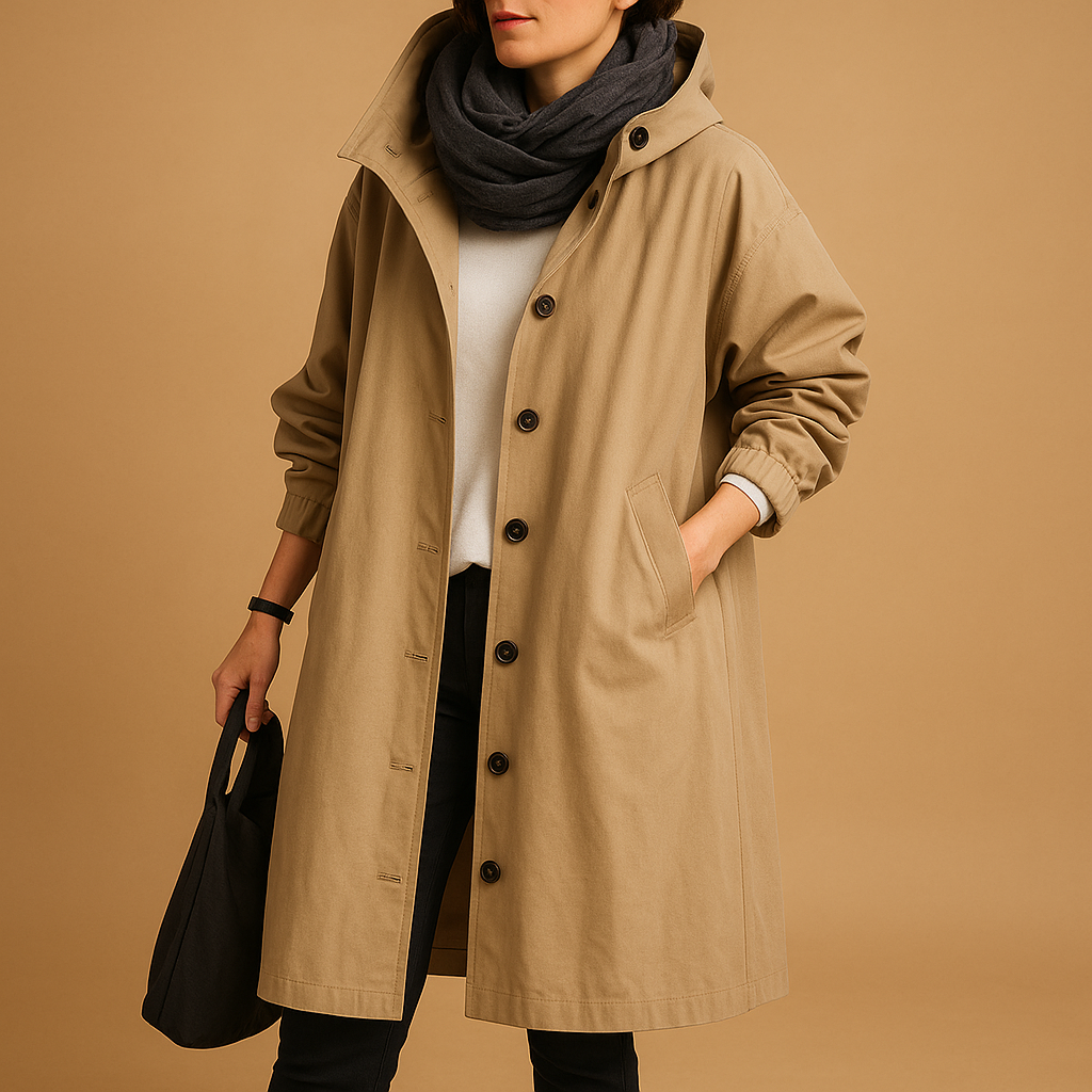 Women’s Long Waterproof Raincoat – Adjustable Fit for Everyday Wear