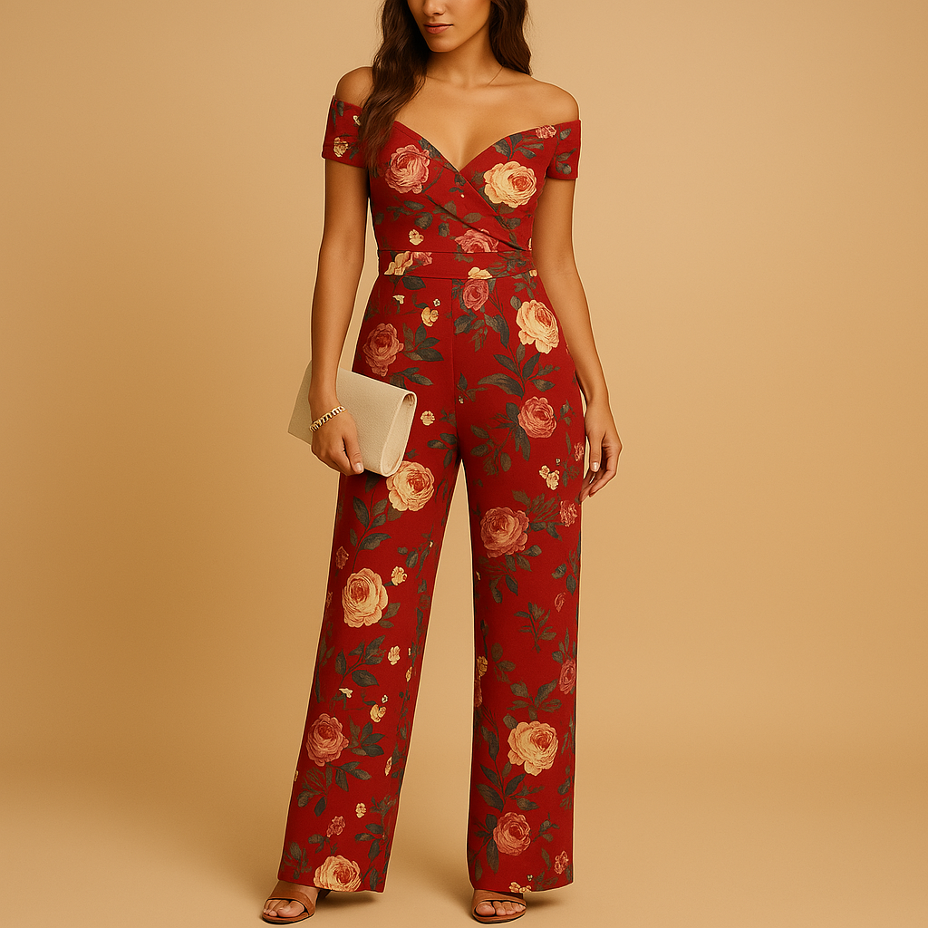 Women’s Off-Shoulder Floral Jumpsuit – Elegant Fit for Special Occasions