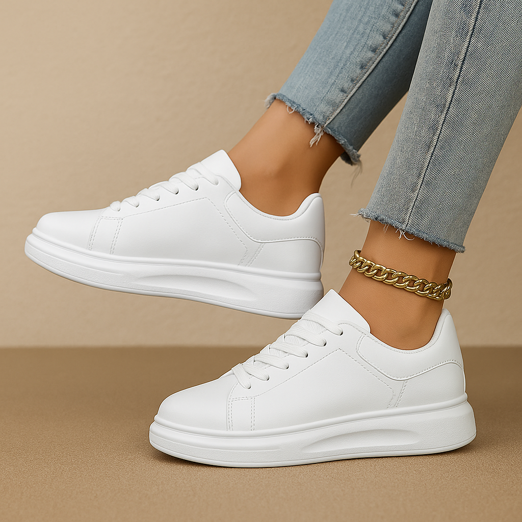 Women’s White Leather Sneakers – Minimalist Low-Top for Everyday Wear